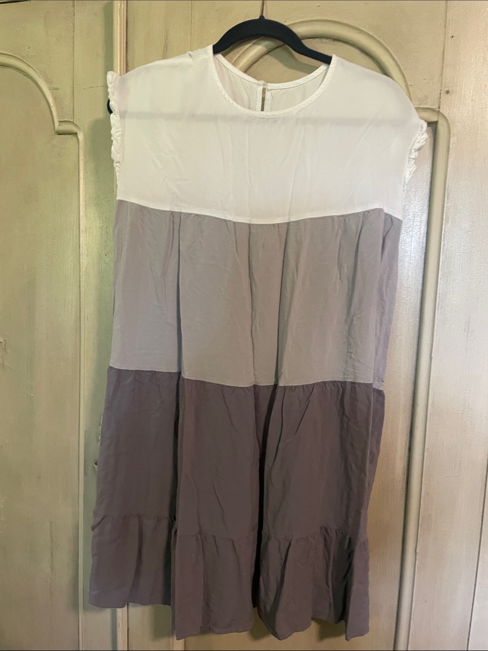 Neutral Colorblock Tiered Midi Dress - White and Taupe
